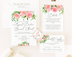 Floral Peony Wedding Invitation Template