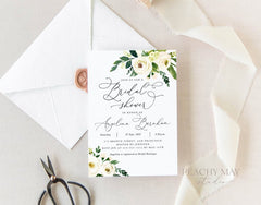 White Floral Bridal Shower Invitation Template B015