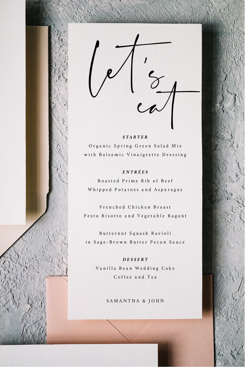 Modern Let's Eat Minimalist Wedding Menu Template 1