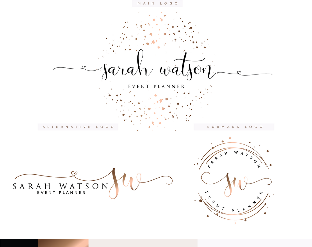 Branding Kit, Rose Gold Confetti Logo Design, Circle Watermark Logo ...