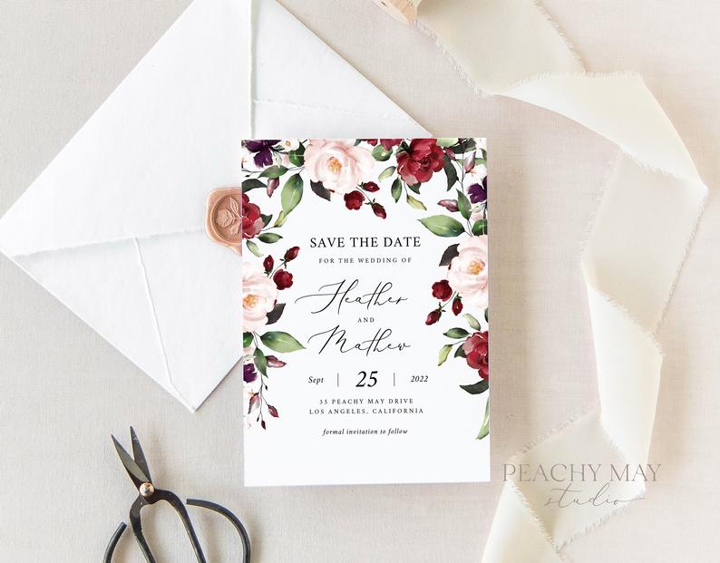 Burgundy Save The Date Template 037