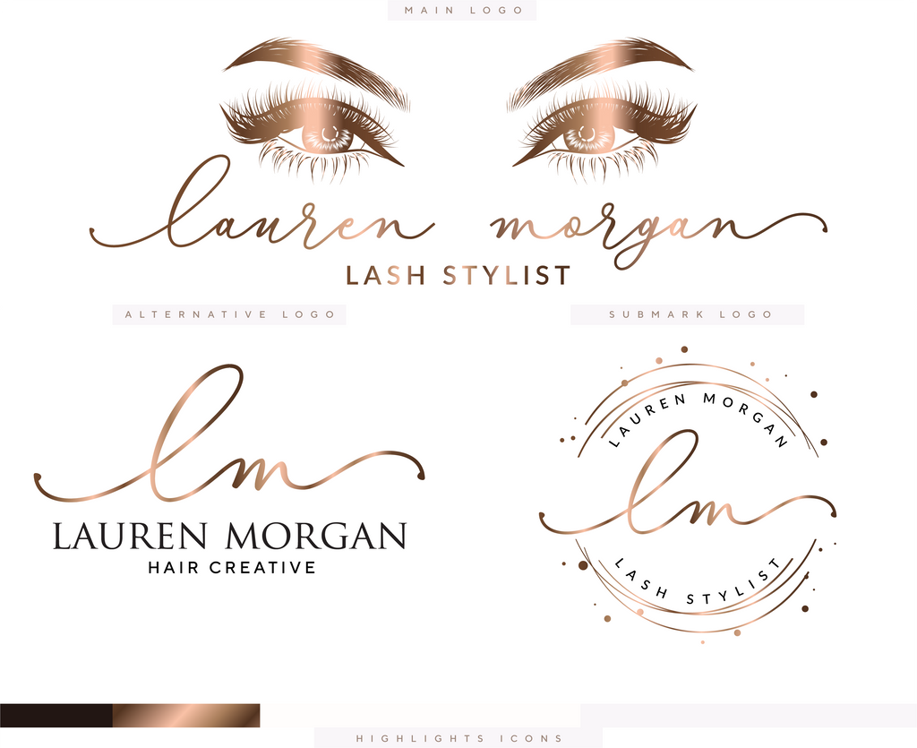 Lash Logo, Rose Gold EyeLash Branding Set, Beauty Salon Boutique, Brow ...